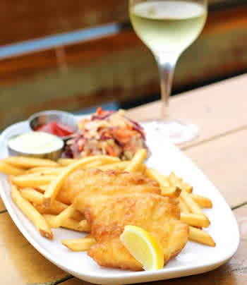 A plate of fish and chips
